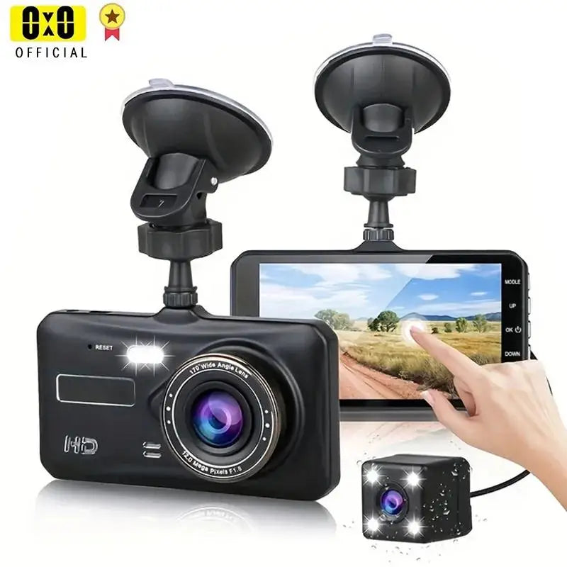 4-Inch Touch Screen Dual Dash Cam Front & Rear - 1080P FHD Car DVR with Night Vision, Parking Mode, Loop Recording