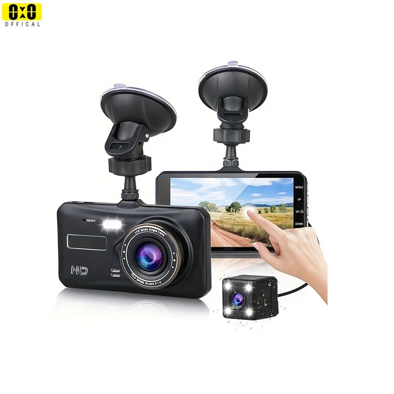4-Inch Touch Screen Dual Dash Cam Front & Rear - 1080P FHD Car DVR with Night Vision, Parking Mode, Loop Recording