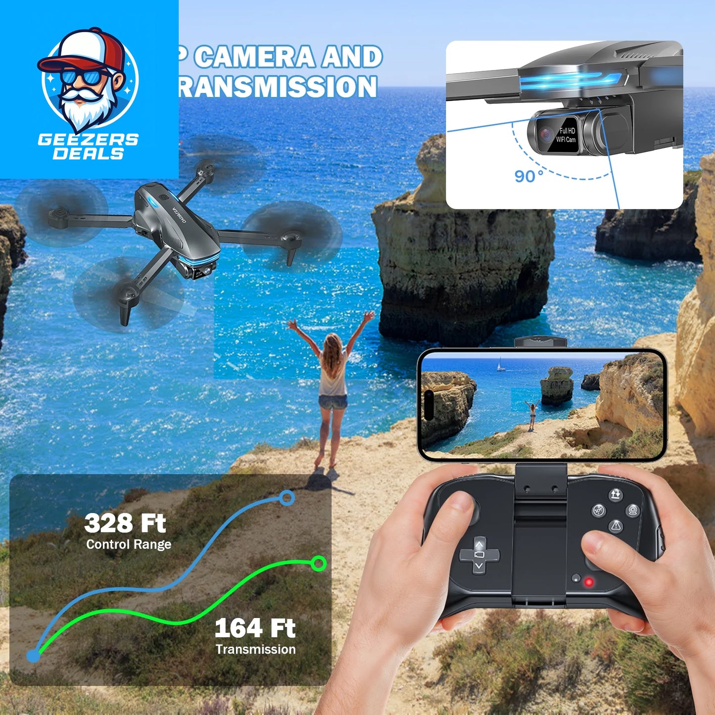 1080P FPV Drone for Adults with Brushless Motor and Optical Flow