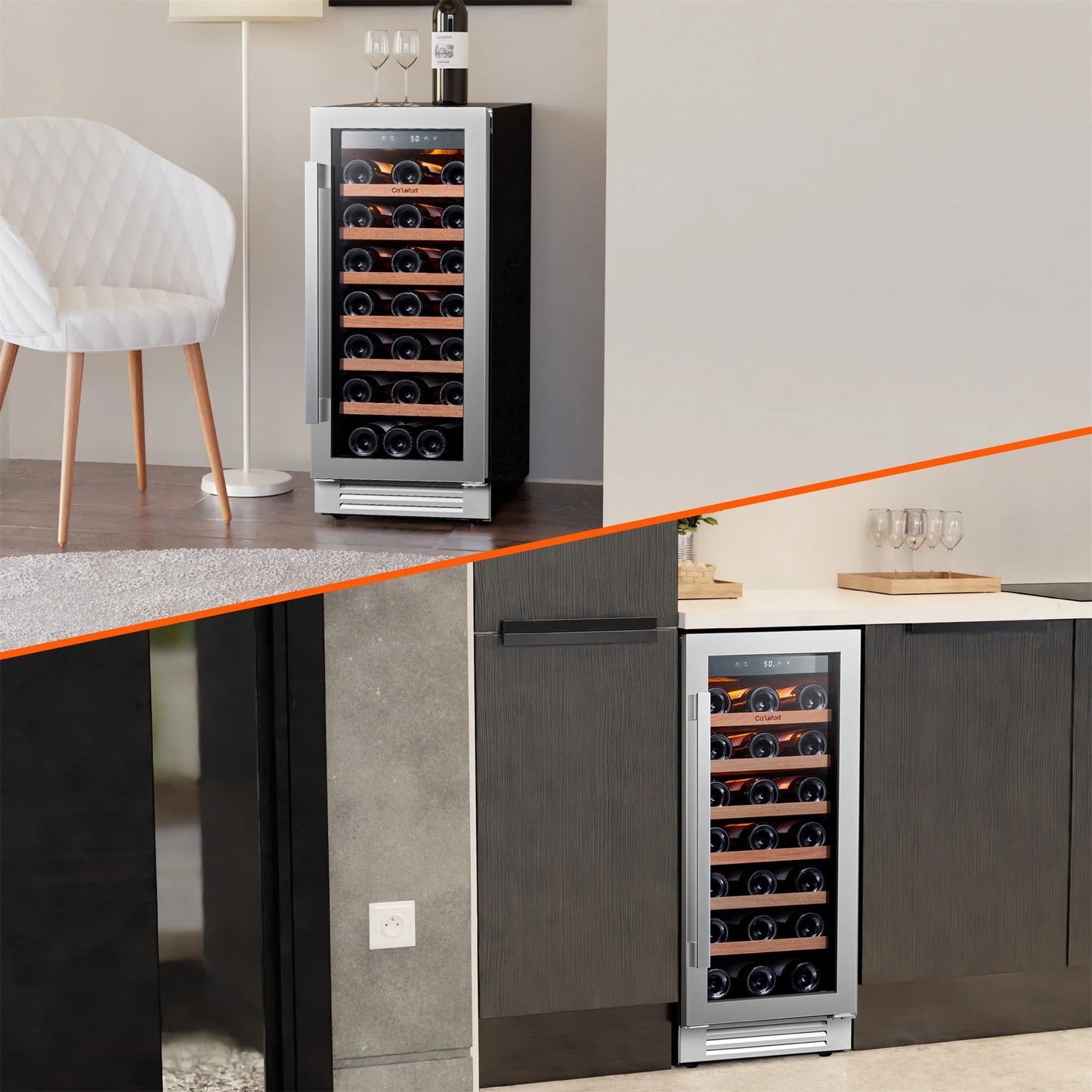 15 Inch Wine Refrigerator,33 Bottle Wine Fridge Freestanding & Built-In Wine Cooler