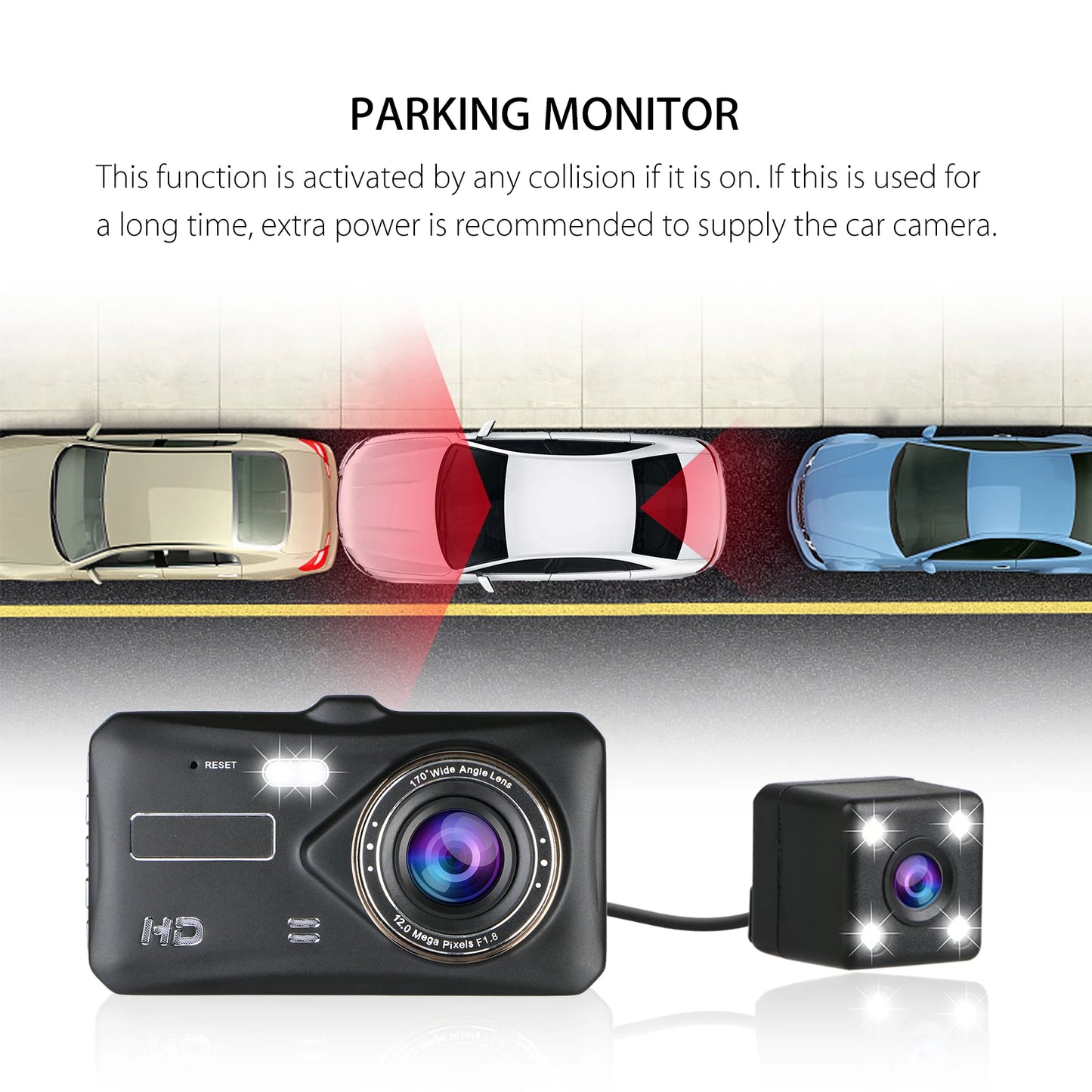 4-Inch Touch Screen Dual Dash Cam Front & Rear - 1080P FHD Car DVR with Night Vision, Parking Mode, Loop Recording