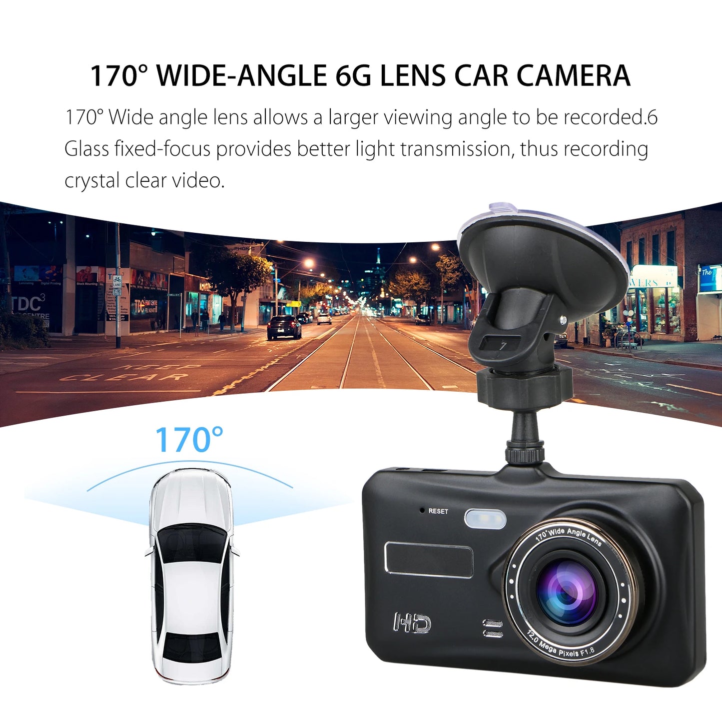 4-Inch Touch Screen Dual Dash Cam Front & Rear - 1080P FHD Car DVR with Night Vision, Parking Mode, Loop Recording