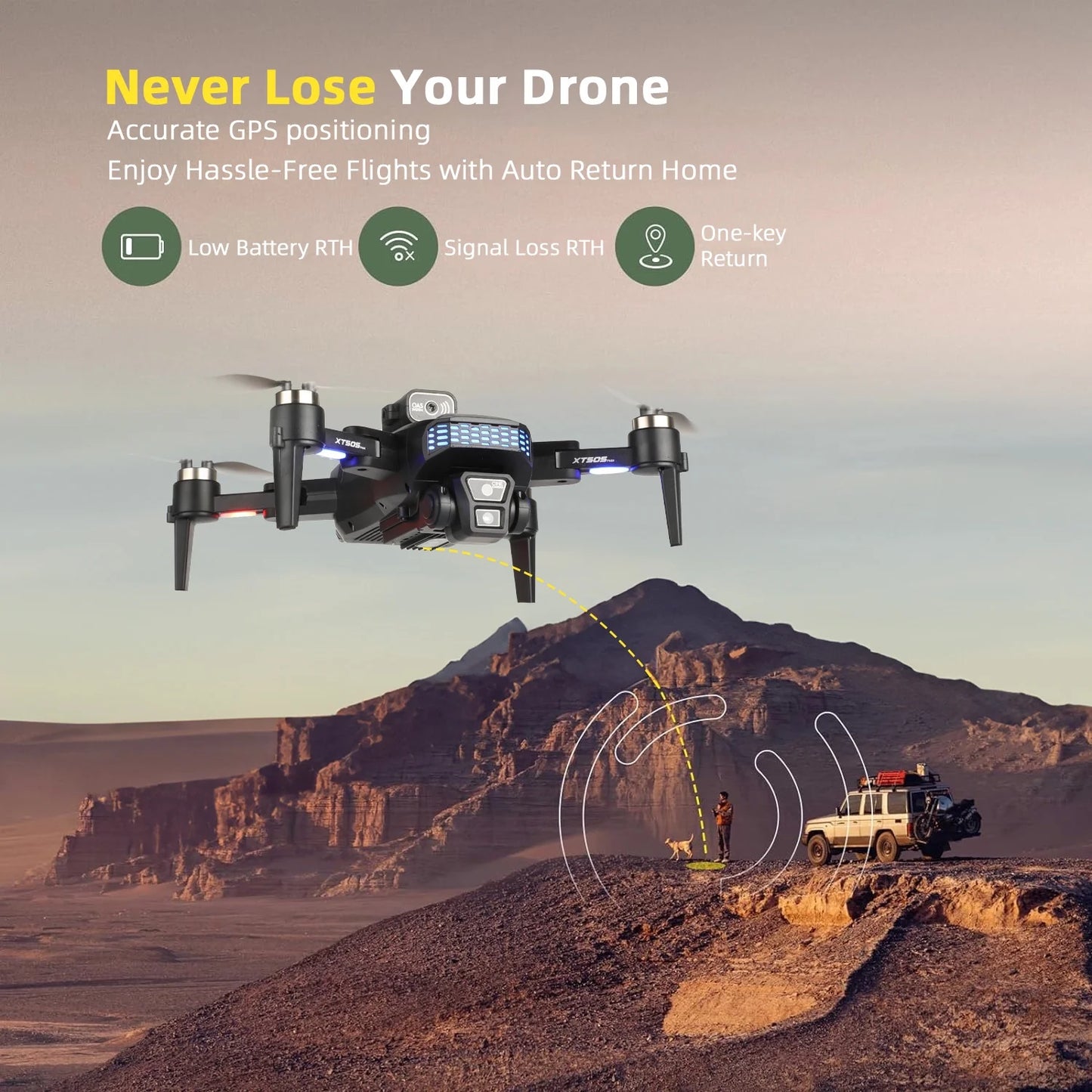 XT505 GPS Drone with 8K HD Camera, Foldable FPV RC Quadcopter with 360° Obstacle Avoidance, Brushless Motor, Auto Return,Follow Me & 2 Batteries for Adults and Beginners