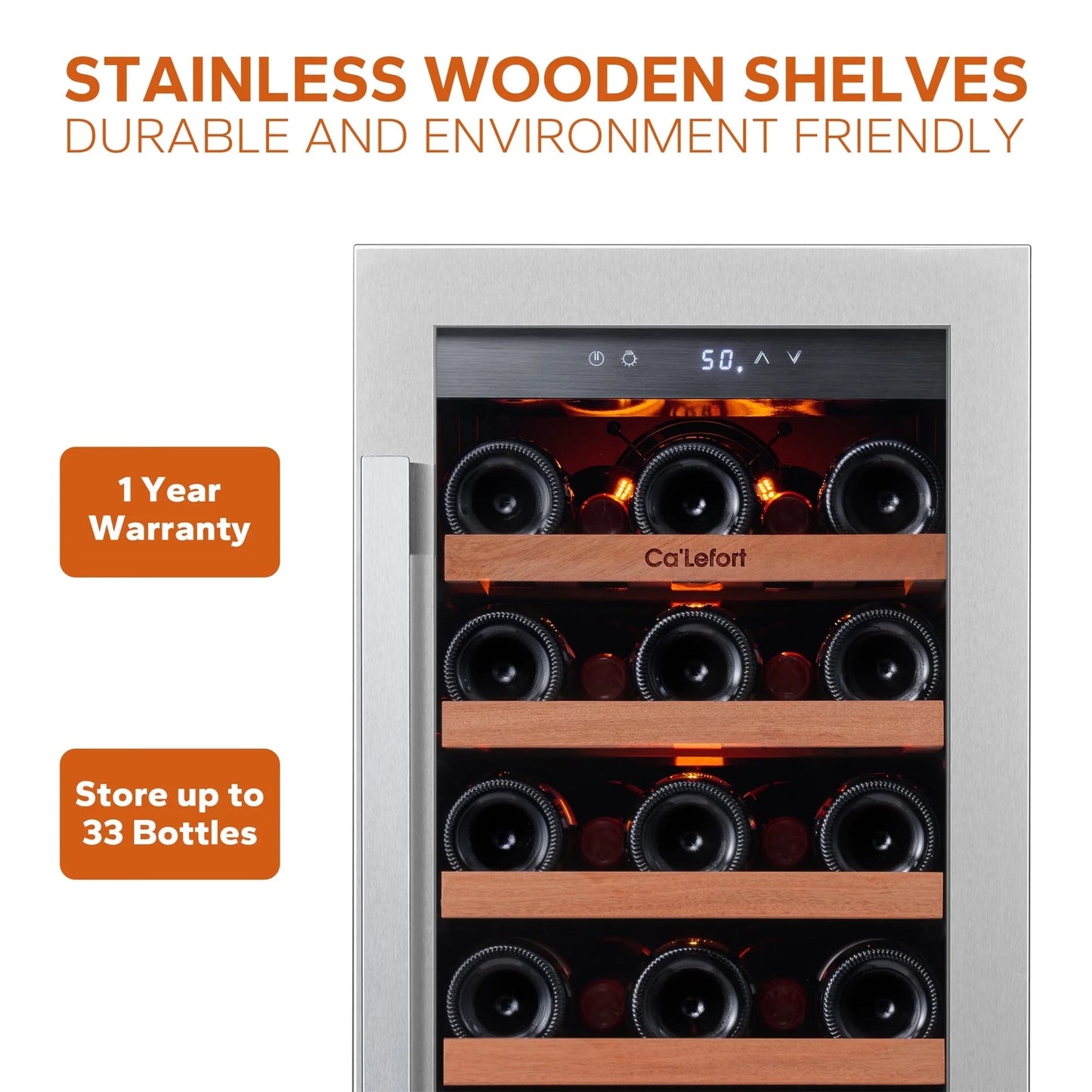 15 Inch Wine Refrigerator,33 Bottle Wine Fridge Freestanding & Built-In Wine Cooler