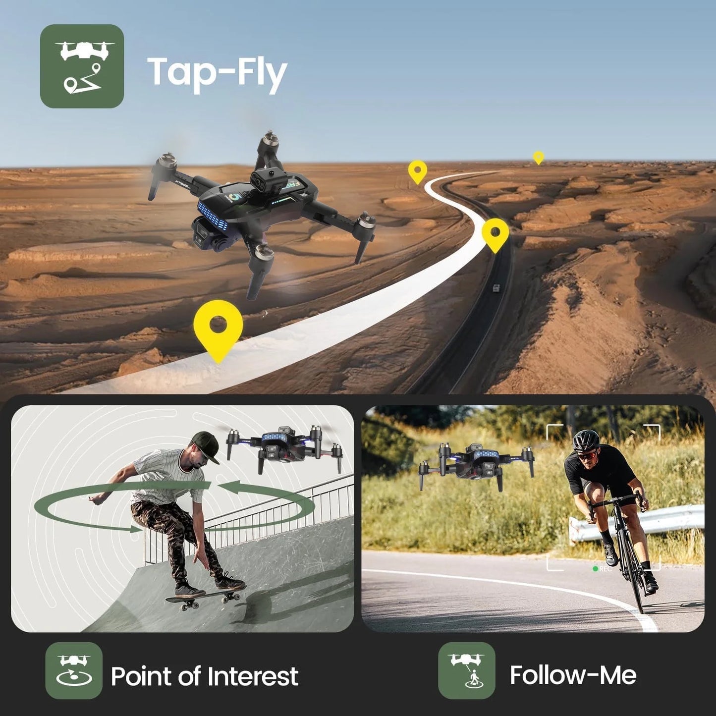 XT505 GPS Drone with 8K HD Camera, Foldable FPV RC Quadcopter with 360° Obstacle Avoidance, Brushless Motor, Auto Return,Follow Me & 2 Batteries for Adults and Beginners