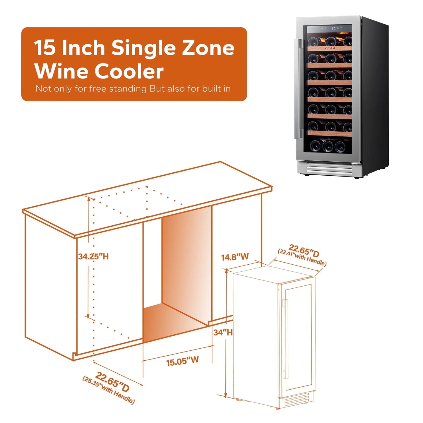 15 Inch Wine Refrigerator,33 Bottle Wine Fridge Freestanding & Built-In Wine Cooler