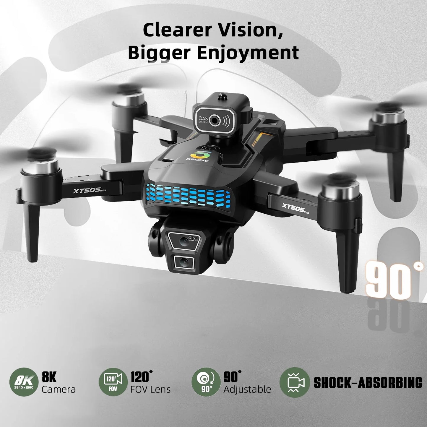 XT505 GPS Drone with 8K HD Camera, Foldable FPV RC Quadcopter with 360° Obstacle Avoidance, Brushless Motor, Auto Return,Follow Me & 2 Batteries for Adults and Beginners