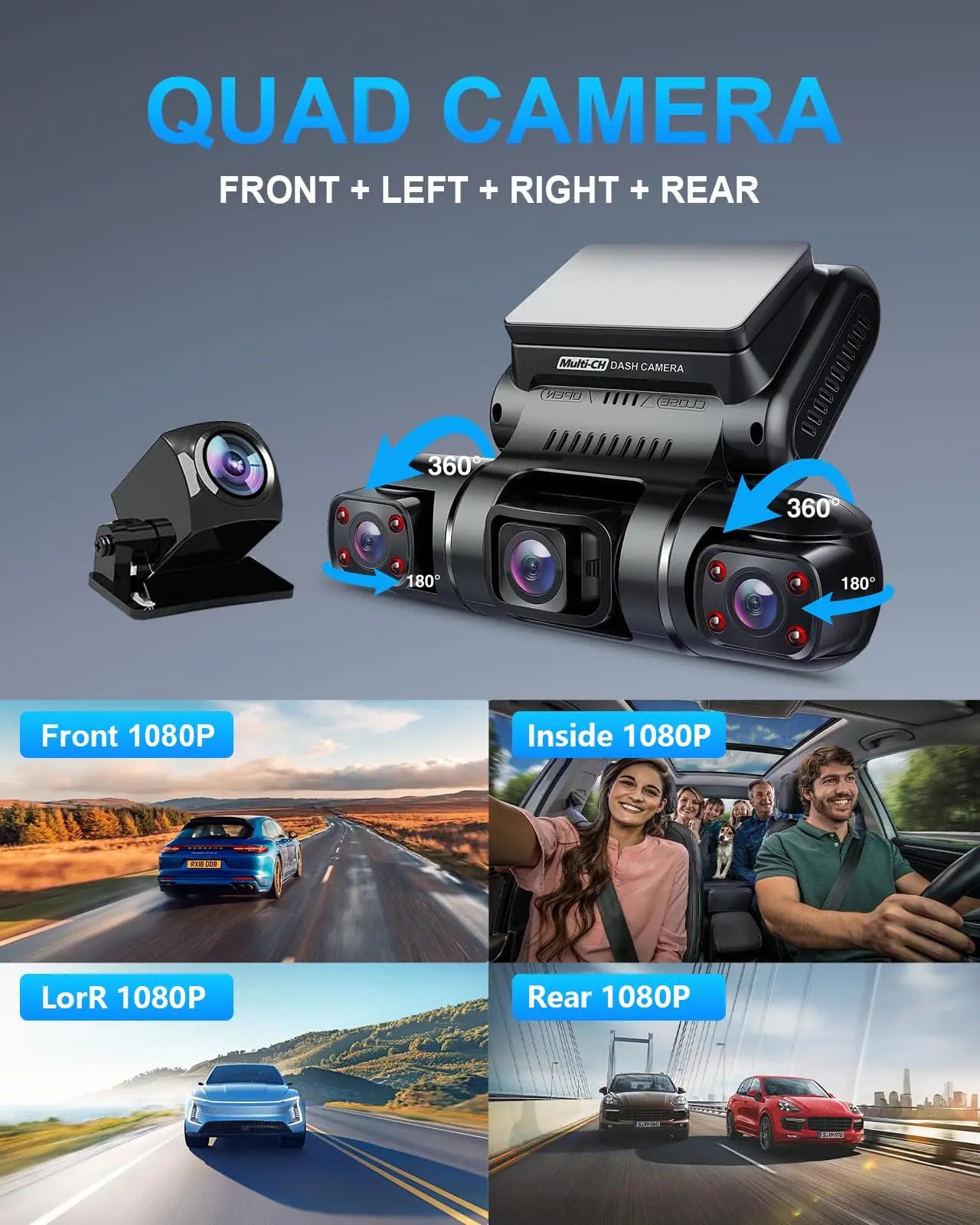 4 Channel Dashcam Built-In GPS Wifi Night Vision 360 Degree View Dash Car Camera Parking Monitor 128G 1080P