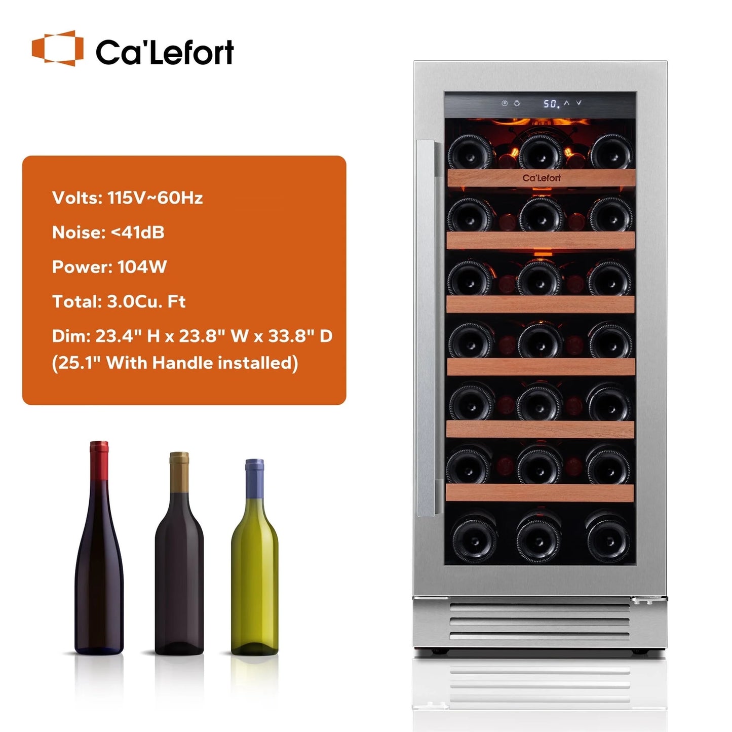 15 Inch Wine Refrigerator,33 Bottle Wine Fridge Freestanding & Built-In Wine Cooler