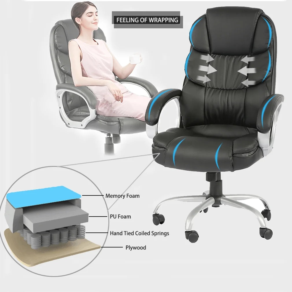 Ergonomic Gaming Chair W/Lumbar Support, Rolling Swivel Office Chair for Adults, Black