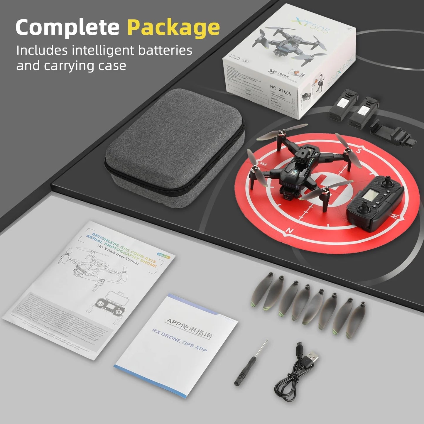 XT505 GPS Drone with 8K HD Camera, Foldable FPV RC Quadcopter with 360° Obstacle Avoidance, Brushless Motor, Auto Return,Follow Me & 2 Batteries for Adults and Beginners