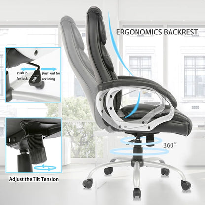 Ergonomic Gaming Chair W/Lumbar Support, Rolling Swivel Office Chair for Adults, Black