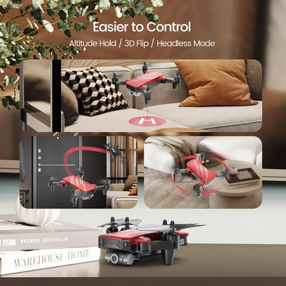 D20-RD D20 Mini Drone for Kids, 720P HD FPV Camera Remote Control 2 Batteries, Red