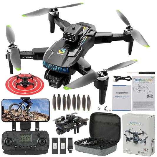 XT505 GPS Drone with 8K HD Camera, Foldable FPV RC Quadcopter with 360° Obstacle Avoidance, Brushless Motor, Auto Return,Follow Me & 2 Batteries for Adults and Beginners