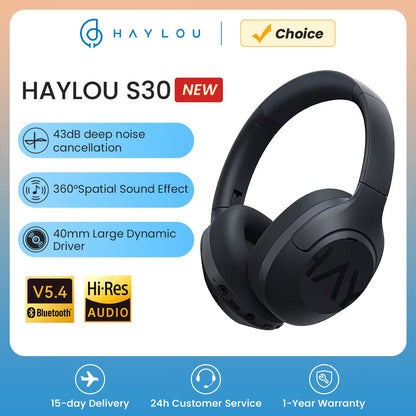 S30 Wireless Bluetooth 5.4 Headphones 43Db Adaptive Noise Cancelling Headsets 40Mm Driver 80H Playtime Earphones