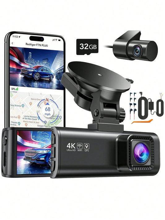 [F7NP 4K Dash Cam+Type-C Hardwire Kit]Redtiger F7NP 4K Dash Cam with Wi-Fi GPS Front and Type-C Hardwire Kit