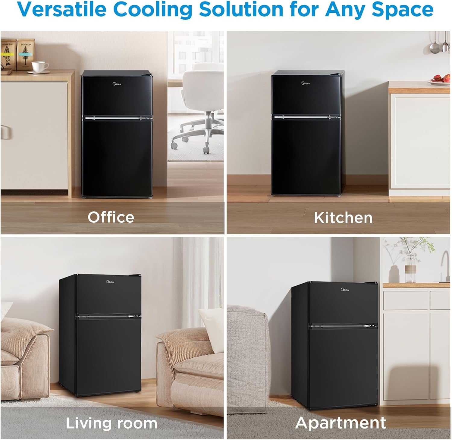 WHD-113FB1 Double Door Mini Fridge with Freezer for Bedroom Office or Dorm with Adjustable Remove Glass Shelves Compact Refrigerator, 3.1 Cu Ft, Black