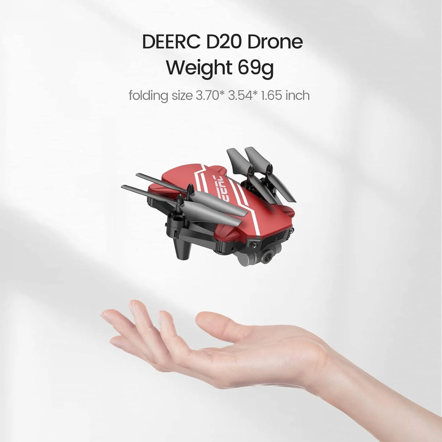 D20-RD D20 Mini Drone for Kids, 720P HD FPV Camera Remote Control 2 Batteries, Red