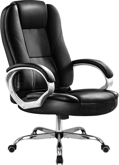 Home Office Chair, Heavy Duty Leather Office Chair, Ergonomic High Back Cushion Lumbar Back Support, Computer Desk Executive Chair for Work, 8 Hours Comfort, Jet Black