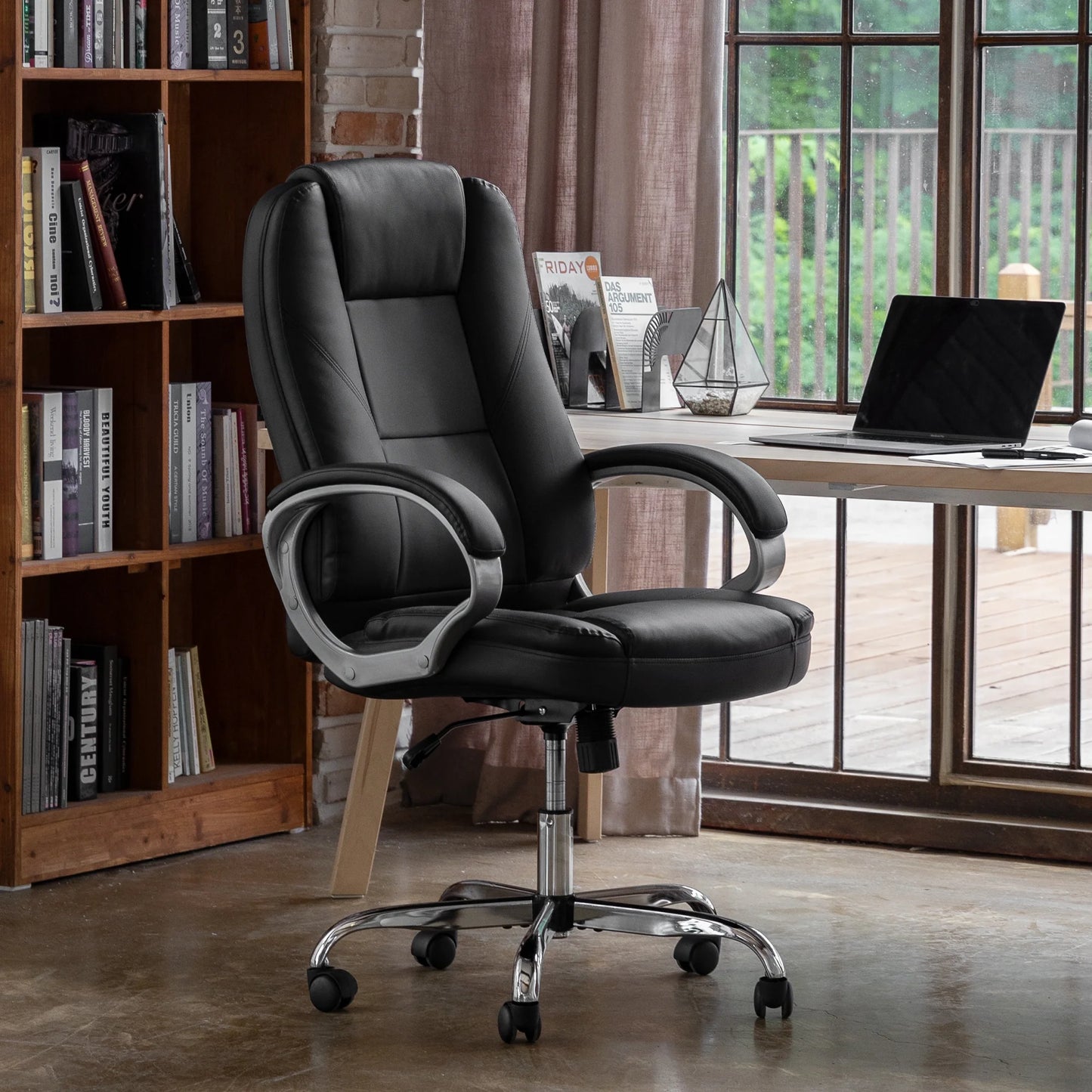 Home Office Chair, Heavy Duty Leather Office Chair, Ergonomic High Back Cushion Lumbar Back Support, Computer Desk Executive Chair for Work, 8 Hours Comfort, Jet Black