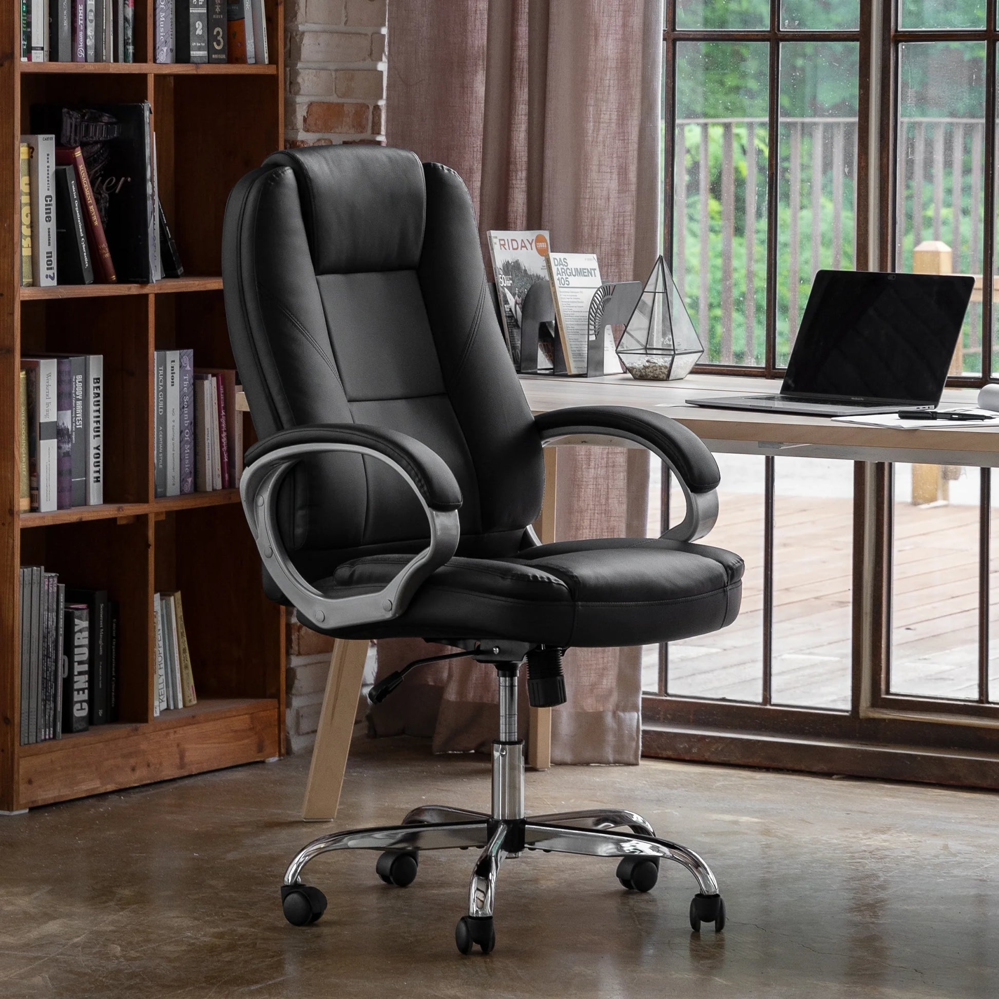 Home Office Chair, Heavy Duty Leather Office Chair, Ergonomic High Back Cushion Lumbar Back Support, Computer Desk Executive Chair for Work, 8 Hours Comfort, Jet Black