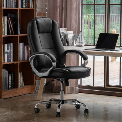 Home Office Chair, Heavy Duty Leather Office Chair, Ergonomic High Back Cushion Lumbar Back Support, Computer Desk Executive Chair for Work, 8 Hours Comfort, Jet Black