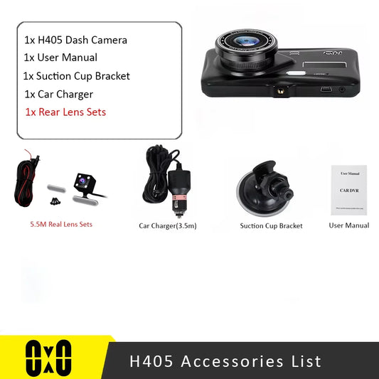 4-Inch Touch Screen Dual Dash Cam Front & Rear - 1080P FHD Car DVR with Night Vision, Parking Mode, Loop Recording