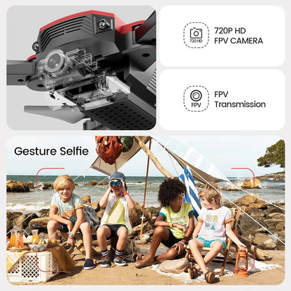 D20-RD D20 Mini Drone for Kids, 720P HD FPV Camera Remote Control 2 Batteries, Red