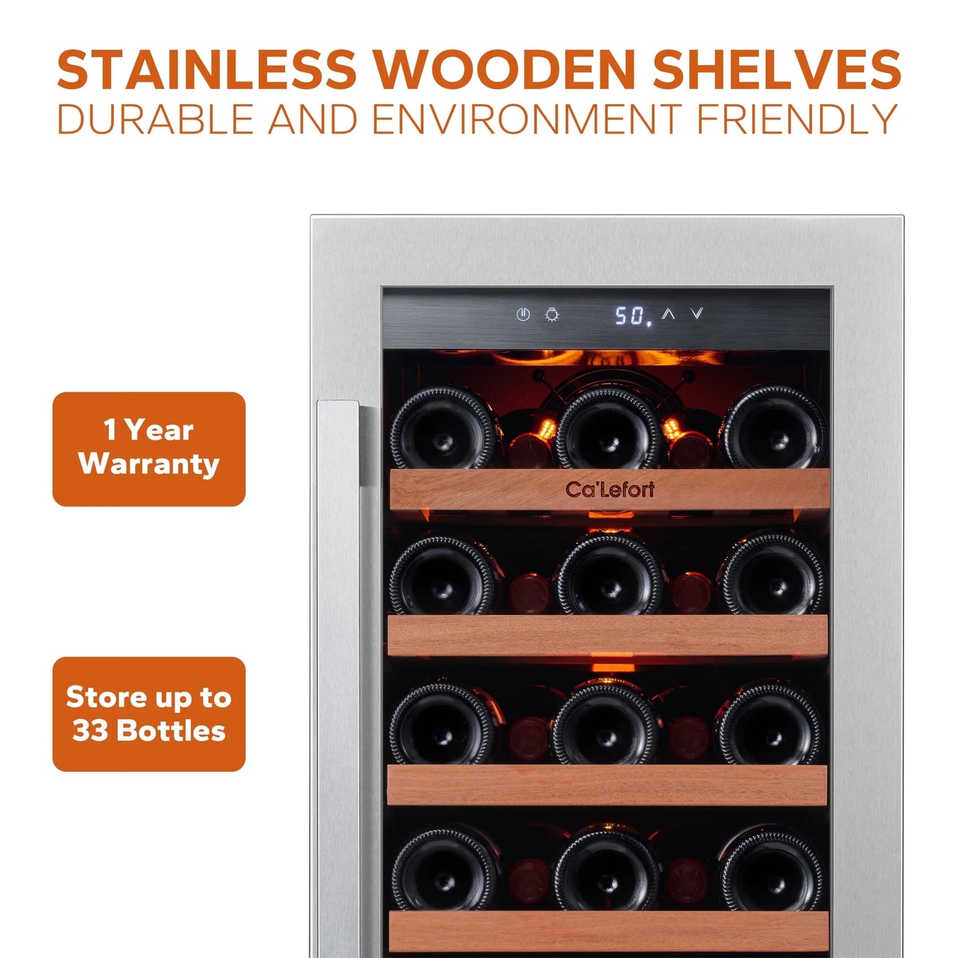 15 Inch Wine Refrigerator,33 Bottle Wine Fridge Freestanding & Built-In Wine Cooler