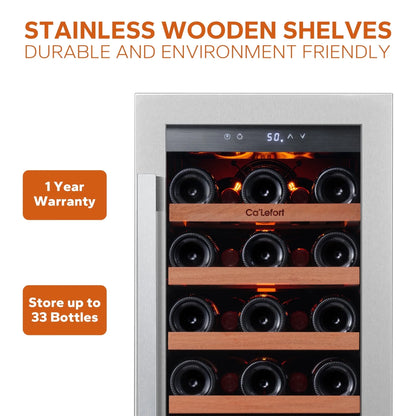 15 Inch Wine Refrigerator,33 Bottle Wine Fridge Freestanding & Built-In Wine Cooler