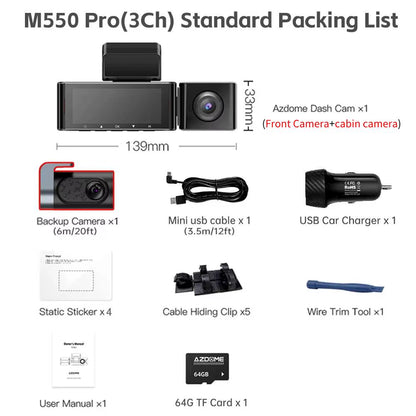 M550 Pro 5.8Ghz Wifi 2/3 Channel Dash Cam 4K+1080P Built-In GPS 3.19" IPS Screen Car DVR IR Night Vision 24H Parking Mode