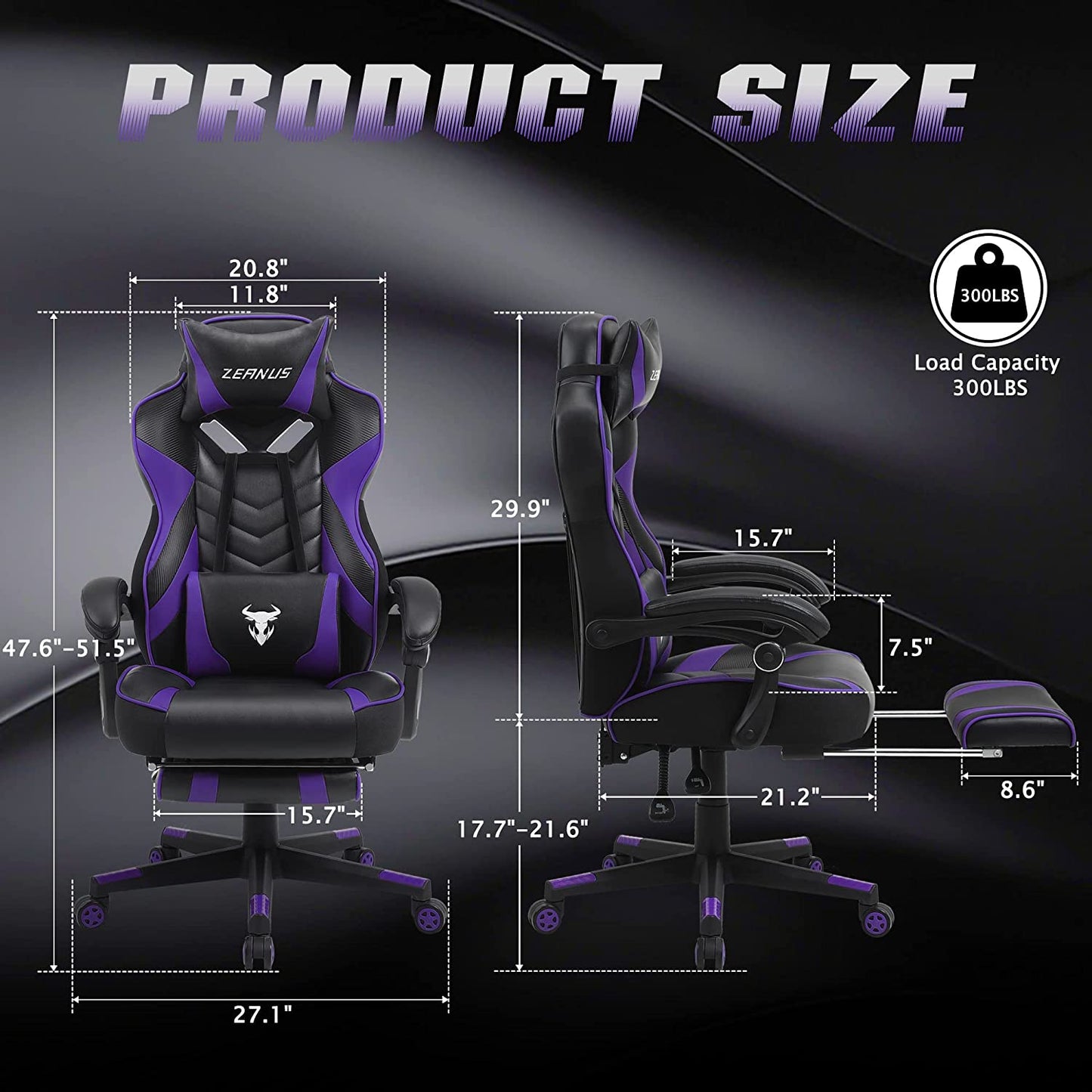 Purple Reclining Computer Chair with Footrest, High Back Gamer Chair with Massage, Large Racing Style Desk Chair for Gaming, Big and Tall Gaming Chairs for Adults