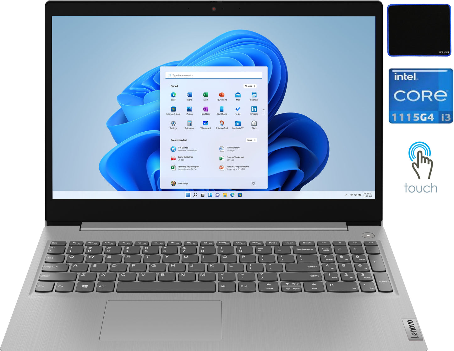 Ideapad 3 15.6" Touchscreen/ Laptop Computer/ 11Th Gen Intel I3-1115G4 (Beat I5-8250U)/ 8GB DDR4/ 256GB SSD/ Webcam/ Wifi / Bluetooth/ Win 10 Platinum Grey with Ultratech Mouse Pad Bundled