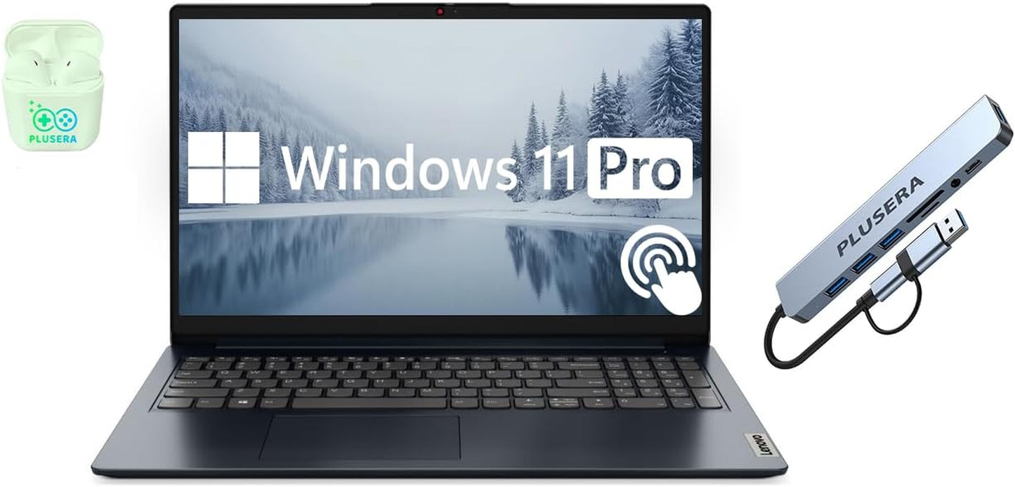 Ideapad 15.6” FHD Touchscreen Laptop, 16GB RAM 1TB Storage (512GB SSD+512GB Docking Station Set), 10-Cores Intel Core I5, Windows 11 Pro with Microsoft Office Included, PLUSERA Earphones