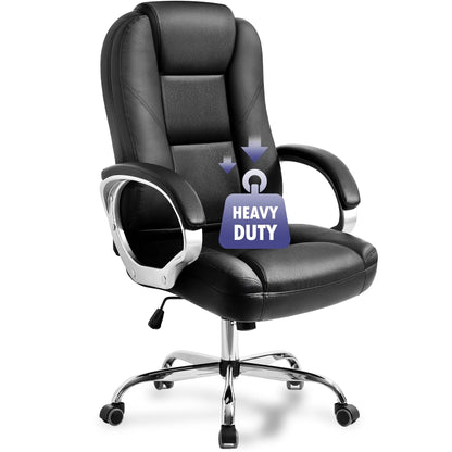Home Office Chair, Heavy Duty Leather Office Chair, Ergonomic High Back Cushion Lumbar Back Support, Computer Desk Executive Chair for Work, 8 Hours Comfort, Jet Black