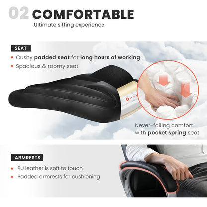 Home Office Chair, Heavy Duty Leather Office Chair, Ergonomic High Back Cushion Lumbar Back Support, Computer Desk Executive Chair for Work, 8 Hours Comfort, Jet Black