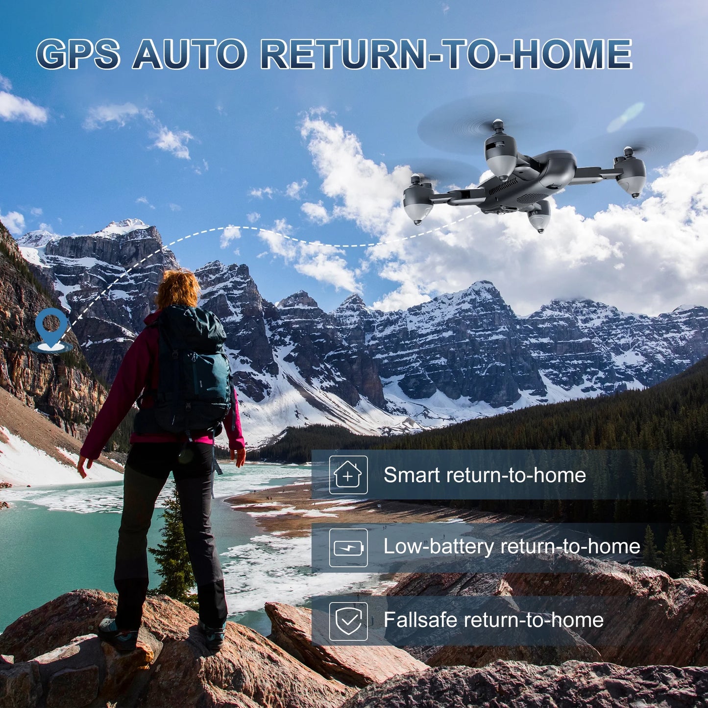 JY01 GPS Foldable Drone with 4K Camera for Adults, Optical Flow Sensor, 2 Batteries, Black