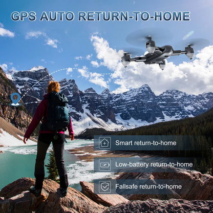 JY01 GPS Foldable Drone with 4K Camera for Adults, Optical Flow Sensor, 2 Batteries, Black