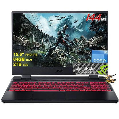 Nitro 5 Gaming Laptop 15.6" FHD IPS 144Hz Display 12Th Generation Intel 12-Core I5-12500H (Beat I7-11800H) 64GB RAM 2TB SSD Geforce RTX 3050 4GB Backlit Thunderbolt USB-C Win11 + HDMI Cable